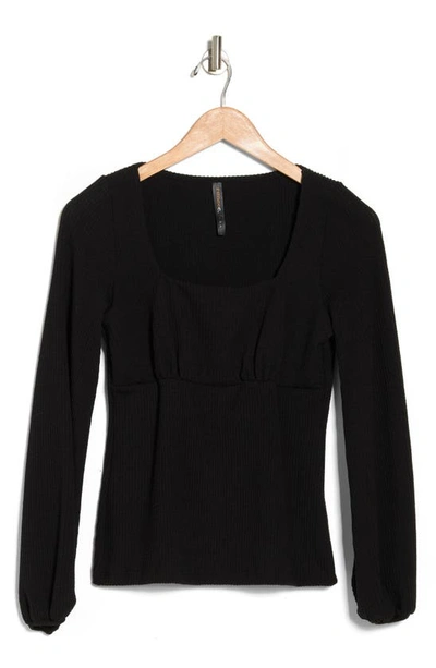 Renee C Square Neck Long Sleeve Ribbed Top In Black