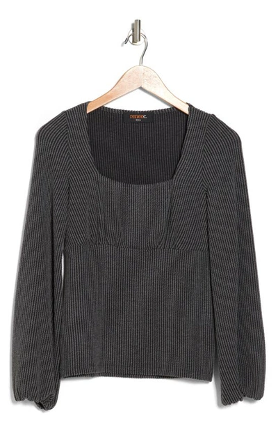 Renee C Square Neck Long Sleeve Ribbed Top In Charcoal