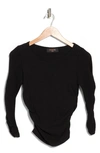 Renee C Ruched Sleeve Knit Top In Black