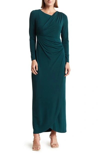 Connected Apparel Crossover Long Sleeve Dress In Hunter