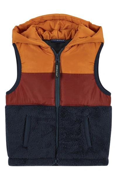 Andy & Evan Baby Boy's, Little Boy's & Boy's Colourblocked Hooded Waistcoat In Burnt Orang Navy