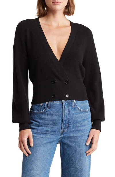 Love By Design Juliet Double Breasted Crop Cardigan In Black