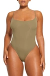 Skims Fits Everybody Camisole Thong Bodysuit In Khaki