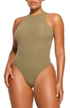 Skims Fits Everybody High Neck Bodysuit In Khaki