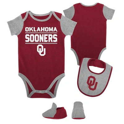 Outerstuff Babies' Newborn & Infant Crimson Oklahoma Sooners Home Field Advantage Three-piece Bodysuit, Bib & Booties S