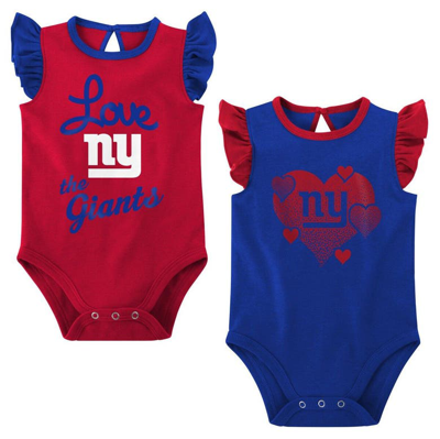 Outerstuff Babies' Girls Newborn & Infant Royal/red New York Giants Spread The Love 2-pack Bodysuit Set In Royal,red