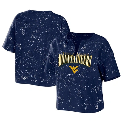 Wear By Erin Andrews Navy West Virginia Mountaineers Bleach Wash Splatter Notch Neck T-shirt