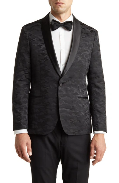 Savile Row Co Camo Satin Shawl Collar Sport Coat In Black