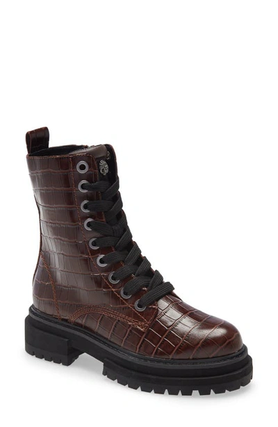 Kurt Geiger Silva Combat Boot In Red Croc | ModeSens