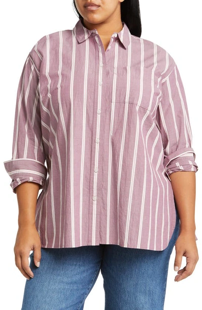 Madewell The Stripe Oversize Signature Poplin Shirt In Iris Bloom