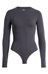 Skims Fits Everybody Long Sleeve Thong Bodysuit In Graphite