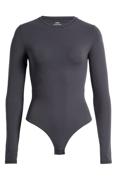 Skims Fits Everybody Long Sleeve Thong Bodysuit In Graphite