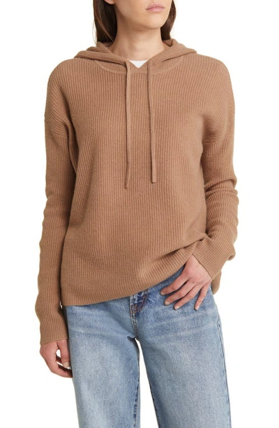 Nordstrom Wool Blend Zip Hoodie Cardigan In Camel