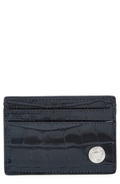 Versace Croc Embossed Card Case In 1b00p-black-palladium