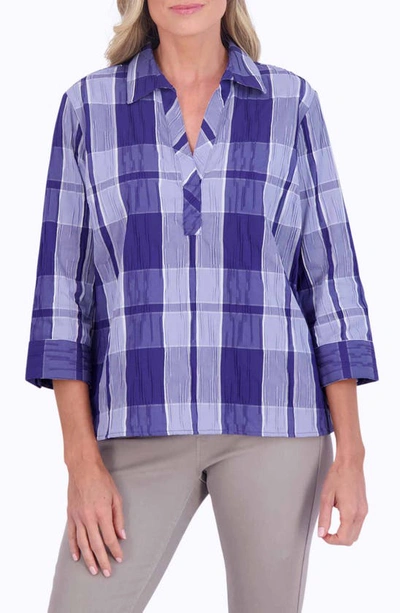 Foxcroft Sophia Plaid Tunic Top In Blue Iris