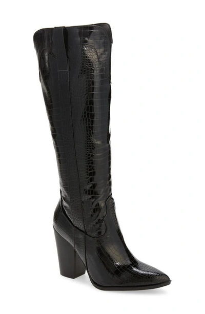 Billini Francoise Pointed Toe Knee High Boot In Shiny Black