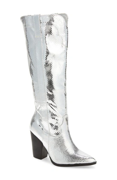 Billini Francoise Pointed Toe Knee High Boot In Silver Scale