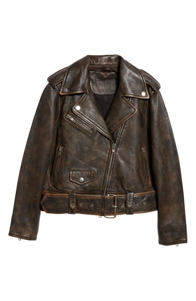 Stand Studio Icon Leather Biker Jacket In Brown