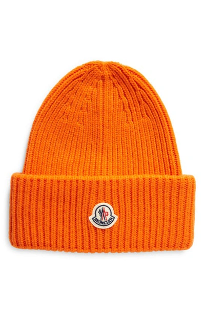 Moncler Orange Virgin Wool And Cashmere Blend Beanie In Orange Aurora