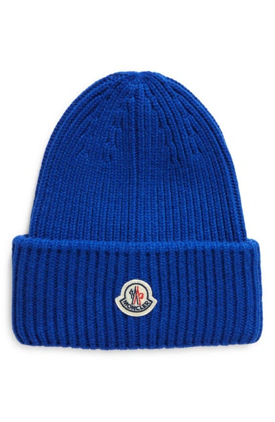 Moncler Electric Blue Wool Blend Beanie Hat In Multi-colored