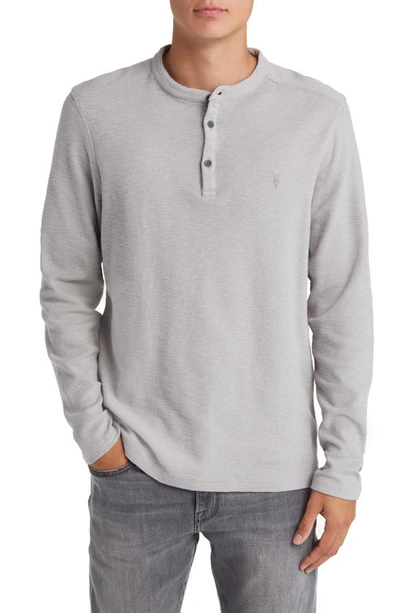 Allsaints Muse Long Sleeve Thermal Henley In Concrete Grey