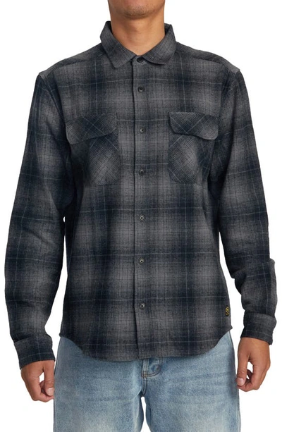 Rvca Dayshift Gradient Check Flannel Button-up Shirt In  Black