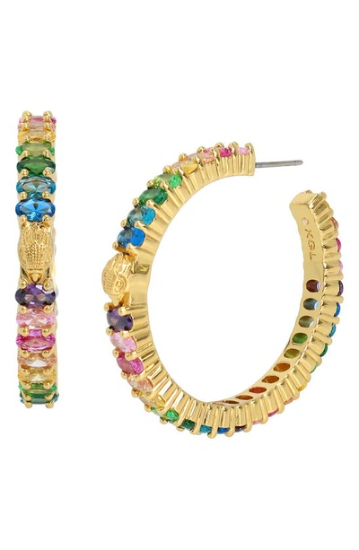 Kurt Geiger Rainbow Crystal Hoop Earrings In Gold Multi