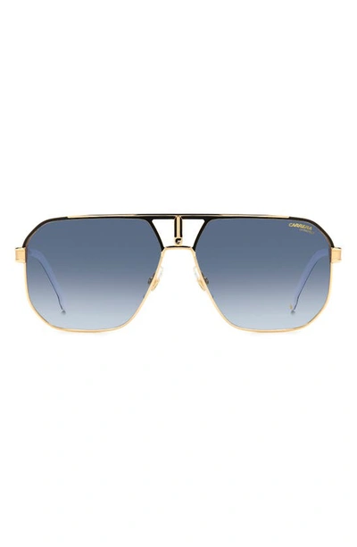 Carrera Eyewear 62mm Oversize Navigator Sunglasses In Black Gold/ Blue Shaded