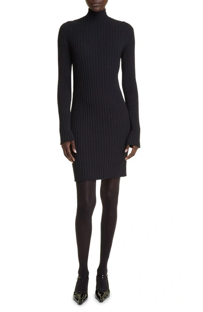 The Row Diolette Long Sleeve Silk Rib Sweater Dress In Black