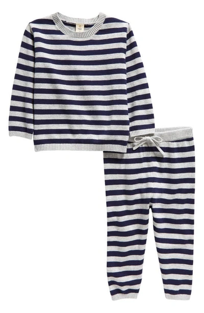 Tucker + Tate Babies'  Spongy Stripe Cotton Sweater & Sweatpants Set In Navy Peacoat- Grey Stripe