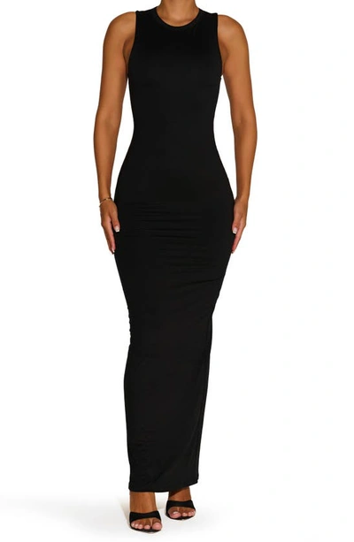 N By Naked Wardrobe Care Crewneck Maxi Dress In Black
