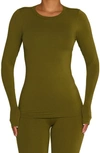 N By Naked Wardrobe Bare Crewneck Long Sleeve Top In Olive