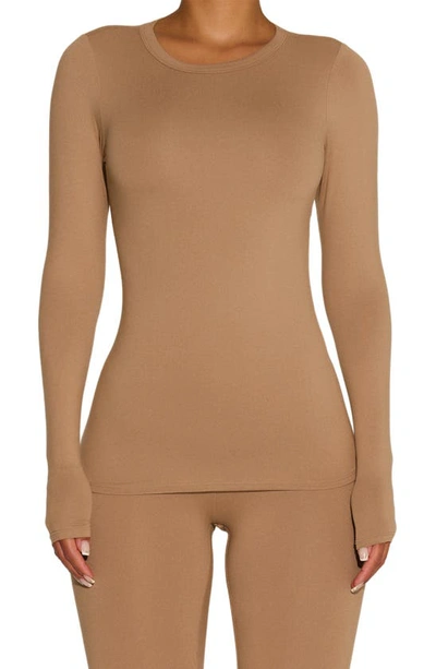 N By Naked Wardrobe Bare Crewneck Long Sleeve Top In Beige