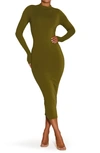 N By Naked Wardrobe Bare Long Sleeve Midi Dress In Olive