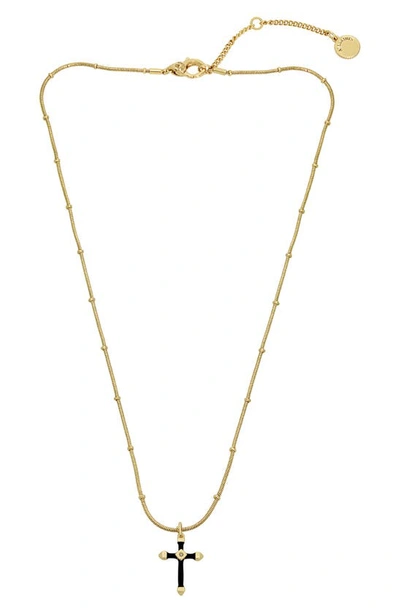 Allsaints Mini Cross Pendant Necklace In Black/gold