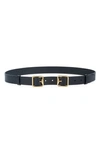 Burberry Double Buckle Leather Belt In Charcoal/graphite