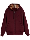 Burberry Nova Check-lined Cotton-blend Hooded Sweatshirt In Bordeaux