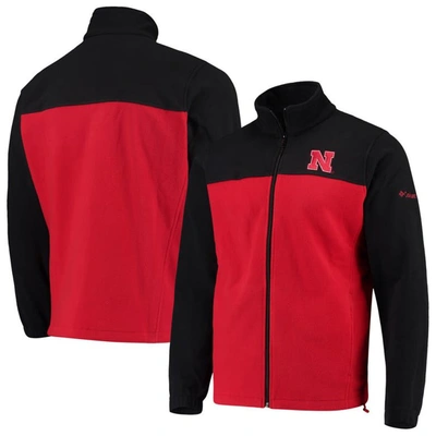 Columbia Men's  Black, Scarlet Nebraska Huskers Flanker Iii Fleece Team Full-zip Jacket In Black,scarlet