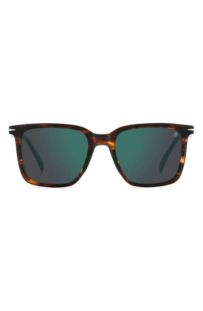 David Beckham Eyewear 53mm Rectangular Sunglasses In Brown Horn/ Green Mirror