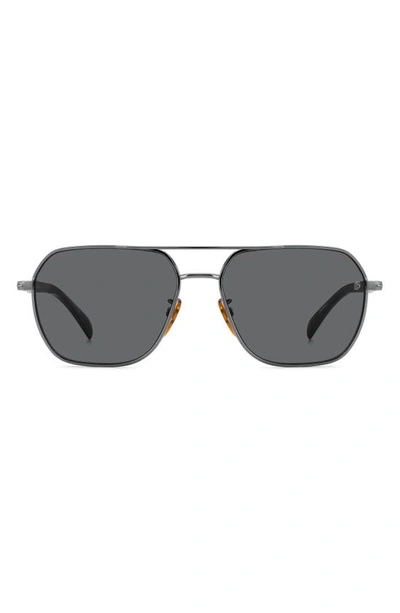 David Beckham Eyewear 59mm Aviator Sunglasses In Dark Ruth Black/ Gray Polar