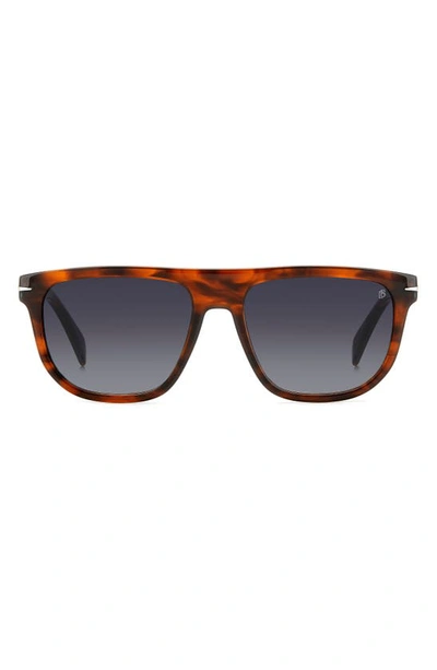 David Beckham Eyewear 56mm Square Sunglasses In Brown Horn/ Grey Shaded