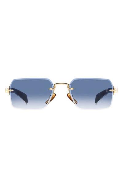 David Beckham Eyewear 56mm Rimless Rectangular Sunglasses In Gold Black/ Blue Shaded