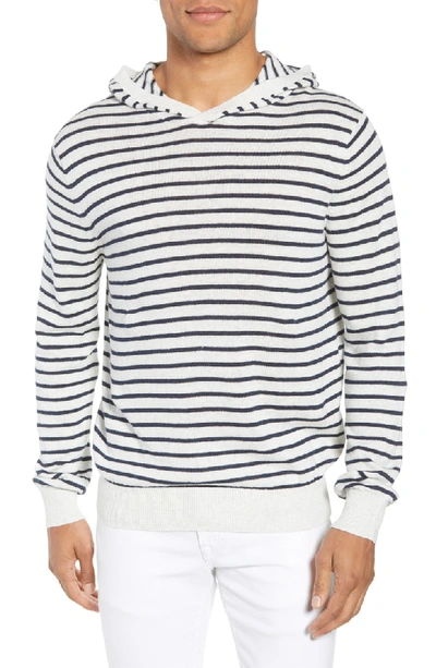 Vince Men's Striped Linen/cotton Pullover Hoodie In H White/ H New Coastal