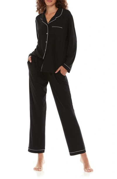 Flora Nikrooz Flora By  Annie Long Sleeve & Pants 2-piece Pajama Set In Black