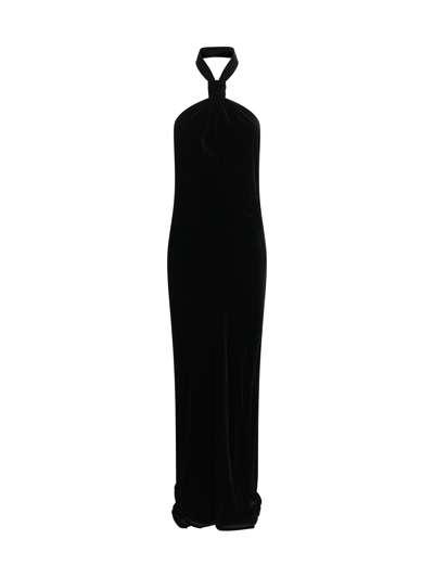 Ann Demeulemeester Halterneck Velvet Maxi Dress In Black