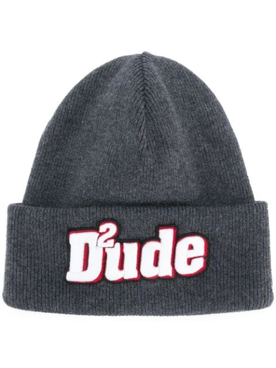 Dsquared2 Men's Dude Patched Front Wool Beanie Hat In Grey