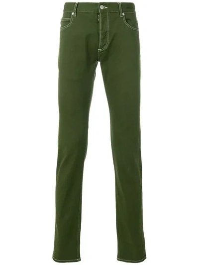 Maison Margiela Topstitch Skinny Jeans In Green