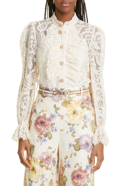 Zimmermann Crystal Button Lace Blouse In Cream