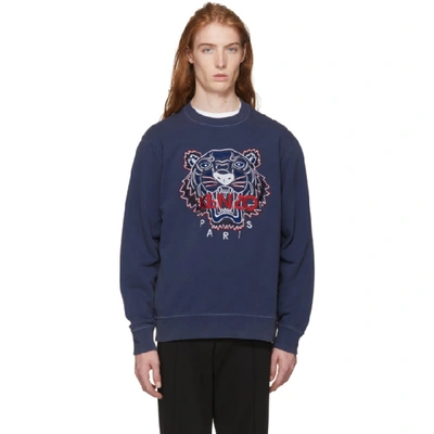 Kenzo Tiger-embroidered Cotton-jersey Sweatshirt In Navy