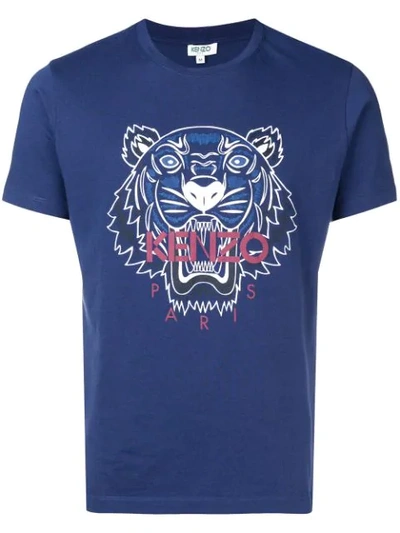 Kenzo Tiger-embroidered Cotton-jersey T-shirt In Navy